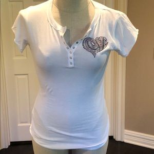 OneFourteen Cotton Henley Tee w/ crystals XS